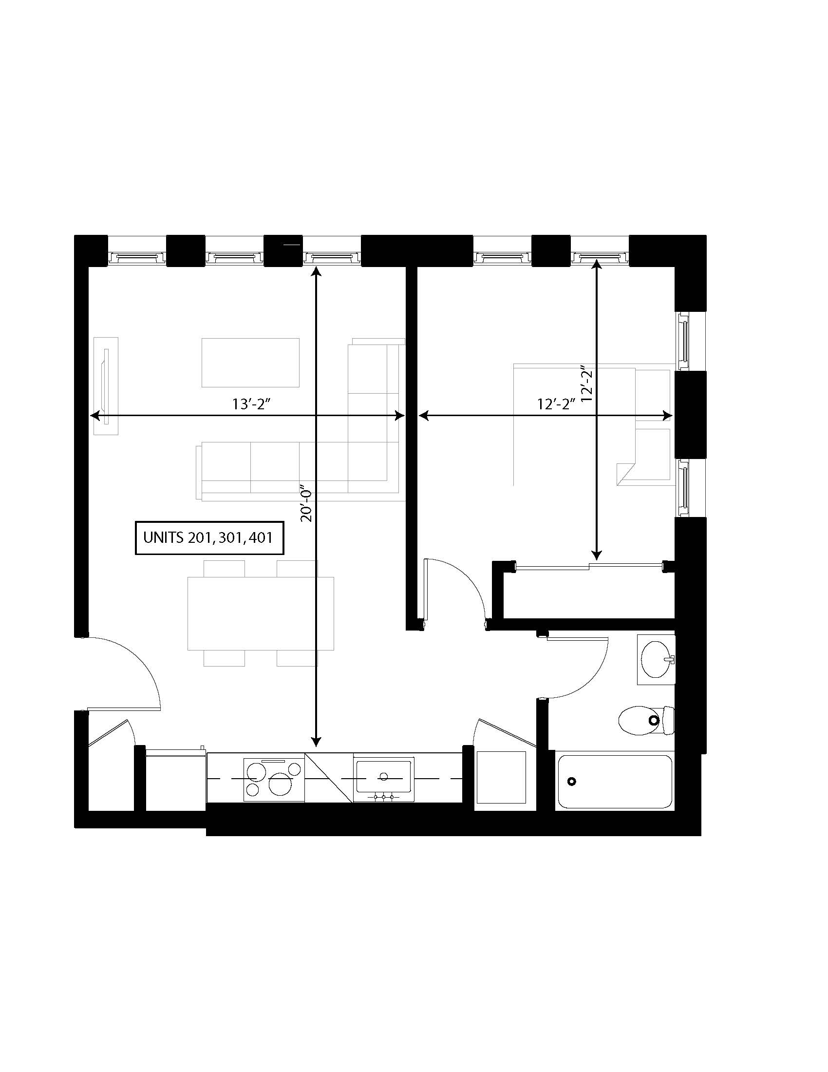 Unit 201, 301, 401 Floorplans
